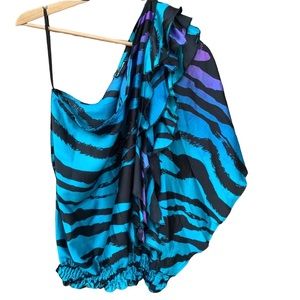 Cotton Express Animal Print One Shoulder Ruffle Blouse Small